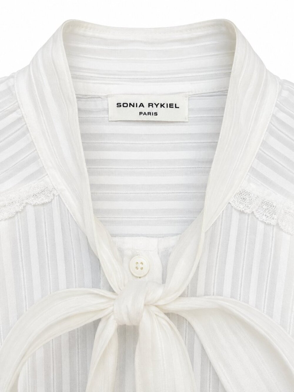 Sonia Rykiel Paris White Bow Tie Flutter Sleeve Blouse – Size 40 - Picture 2 of 6